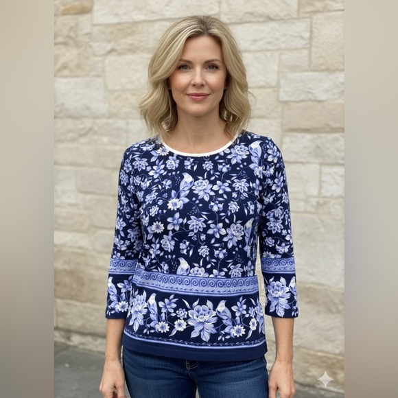 Talbots Tops - Talbots Floral Navy Blue Women's Top